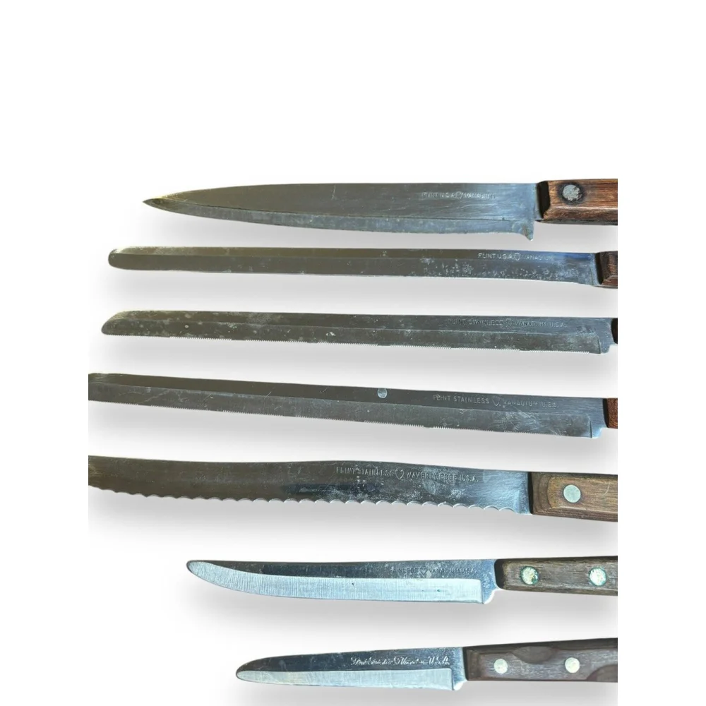 VTG Assorted Flint Arrowhead Knifes Lot of 8 Vanadium USA Wood Handles Rare